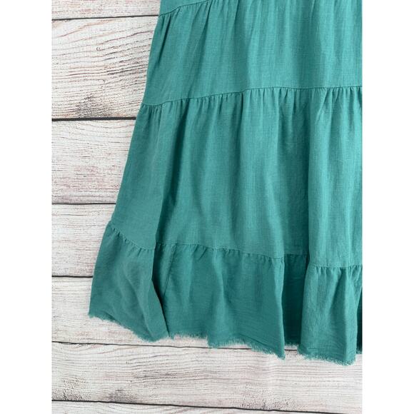 Umgee USA Linen Blend V-Neck Shirt Mini Dress Womens XL Green Rough Hem - Picture 4 of 10